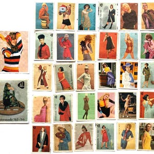 32 vintage matchbox labels fashion, vintage 1960s fashion prints, match boxes, matchbook labels