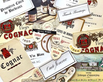 22 Vintage French Wine Labels, 1920s-1970s, Scrapbooking Ephemera