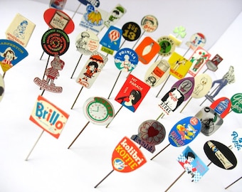 25 Vintage Dutch Advertising Stick Pins: Retro 60s-70s Designs