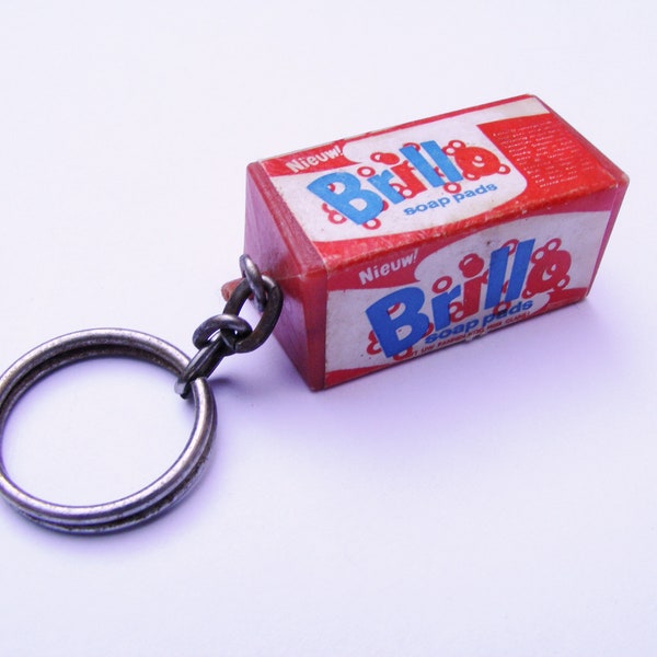 Vintage Brillo keychain, Brillo Box gift, Andy Warhol gimmick, retro advertising keyhanger, key hanger, key chain, Brillo pads collectible