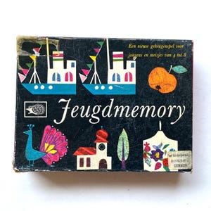 Vintage memory game with 40 cards, complete, Junior Memory, 1960s children game, nature game pieces, Egel, Milton Bradley memory