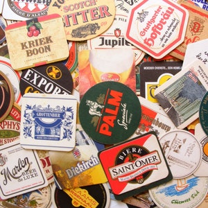 100 vintage beer coasters, beer gifts, cardboard barware, coasters, tavern bar coasters, bulk beer coasters afbeelding 1