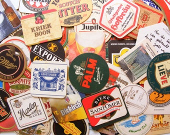 40 vintage beer coasters, beer gifts, cardboard barware, coasters, tavern bar coasters, bulk beer coasters