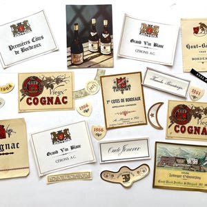 22 vintage wine labels, old French and German antique wine bottle prints, european bottle tags, wine ephemera, wine gift