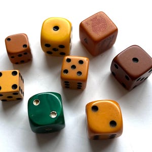8 vintage bakelite dice, rare collectible game pieces, gift for dice lovers