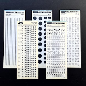 5 symbol transfer sheets Mecanorma, rub on sheets with shapes and patterns, dry transfer, vintage Letraset,decals for scrapbooking, crafting