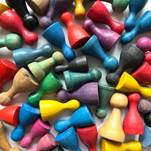 50 vintage pawns, wooden game pieces, wooden colored game token mix, halma, ludo player pieces