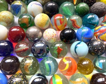 15 Vintage Shooter Marbles, Large Glass Whoppers, 1" Boulders