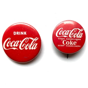 2 Vintage Coca Cola buttons, coke pins, Dutch advertising buttons, Coke collectible, brooch, badge, coca cola gifts, backpack pins