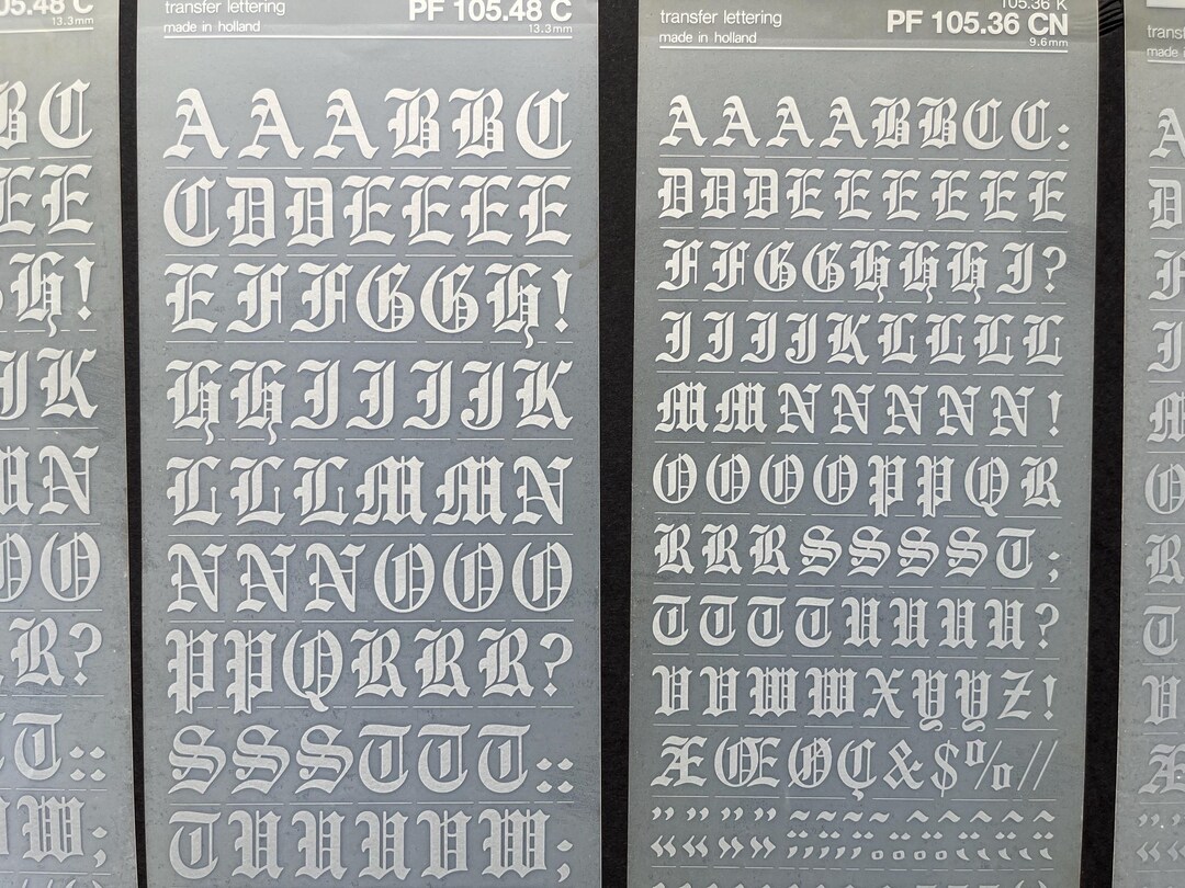 5 Silver Gothic Rub on Letter Sheets, Dry Transfer Lettering With Gotic ...