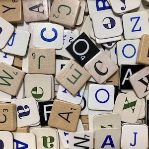 200 vintage letters, paper, plastic and wooden letter tiles, cardboard game pieces mix, bulk pieces for scrapbooking, collage and journaling