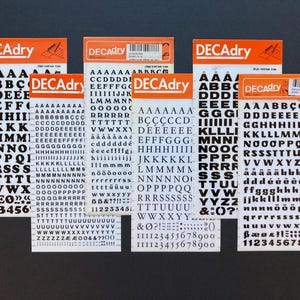6 rub on letter sheets, dry transfer lettering, Decadry decal sheets, rub on letter transfer, Letraset, Mecanorma journaling letters