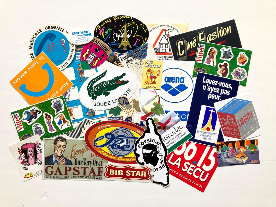 Vintage Sticker Pack, 30 Advertising Stickers From France, 1990s ...