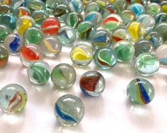 50 vintage Cat Eye marbles, glass marbles, bulk cat's eyes, lot with cat eyes, swirls, vase fillers