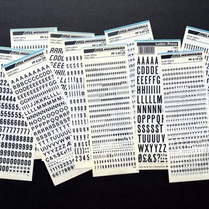 10 rub on letter sheets, small and regular letters, dry transfer lettering, Mecanorma scrapbook decals, rub on letter transfer, Letraset