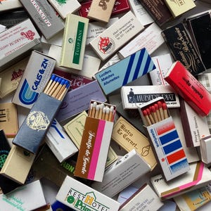 100 vintage matchboxes with matches, filled match boxes, Dutch matchbook covers