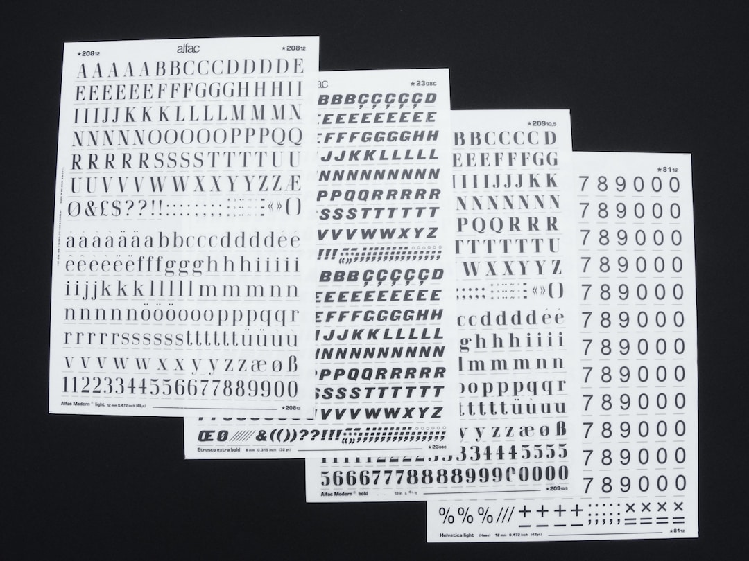 4 Black Dry Transfer Sheets Alfac, Decadry, Rub Down, Mecanorma Rub on ...