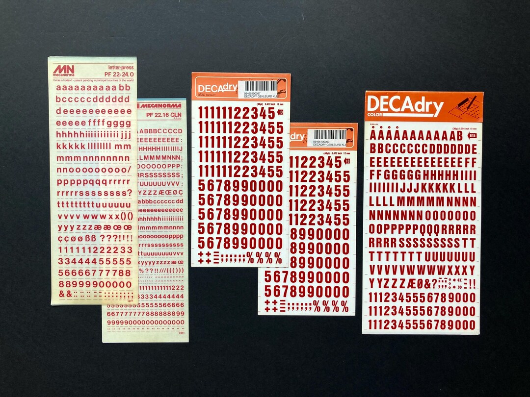 5 Red Rub on Letter Sheets, Dry Transfer Lettering, Mecanorma and ...