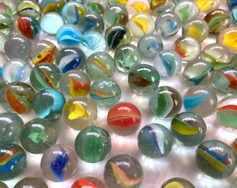 Méga joueurs de billes en verre « oeil de chat jaune » 16 mm (5/8 po.) Lot de 5 transparents clairs avec 6 palettes jaunes 2004-2006