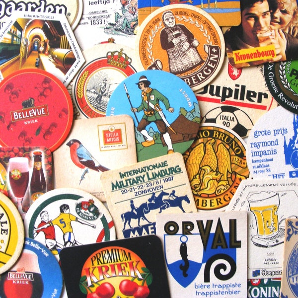 25 vintage beer coasters, bar coasters, beer gifts, cardboard German, Dutch and Belgian coasters, tavern bar coasters, biergarten barware