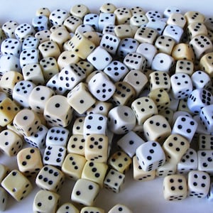 40 vintage white dice, bulk plastic dice mix, game pieces, replacement dice