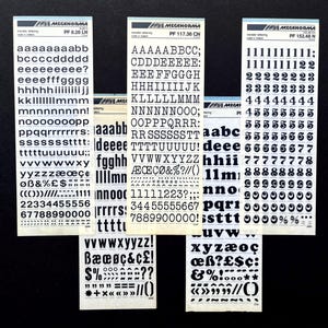 5 Mecanorma dry transfer sheets, rub on letters, instant lettering, Letraset transfers