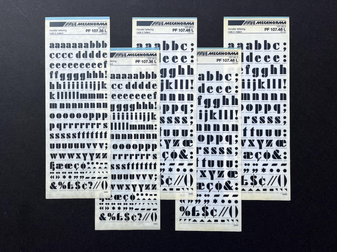 5 Rub on Letter Sheets, Dry Transfer Lettering, Mecanorma Decal Sheets ...