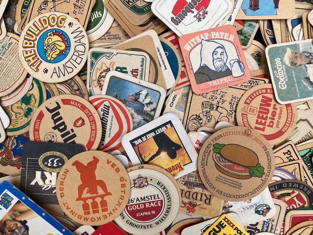 50 Vintage Beer Coasters, Bulk Beer Coasters, Mixed European Beer