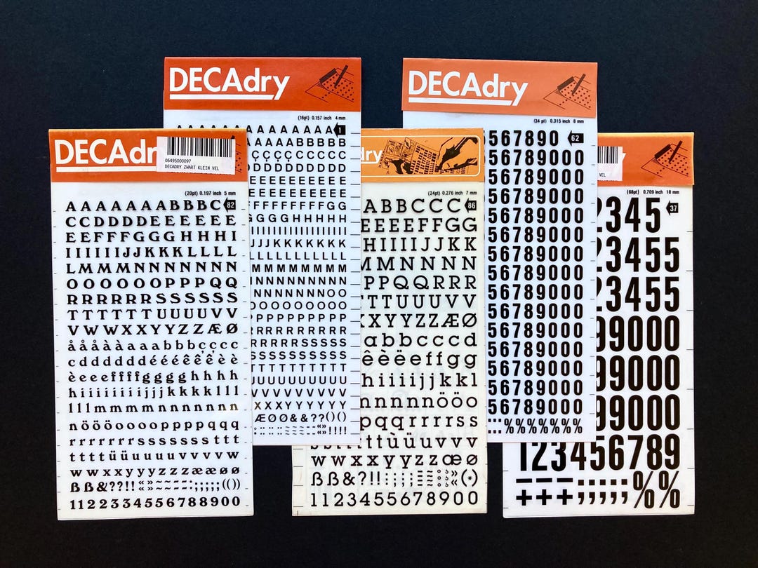 5 Black Dry Transfer Letter Sheets, Decadry Instant Lettering, Rub on ...