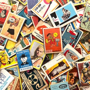 100+ bulk vintage used matchbox covers, empty match box prints, European labels, ephemera for crafting and crafting