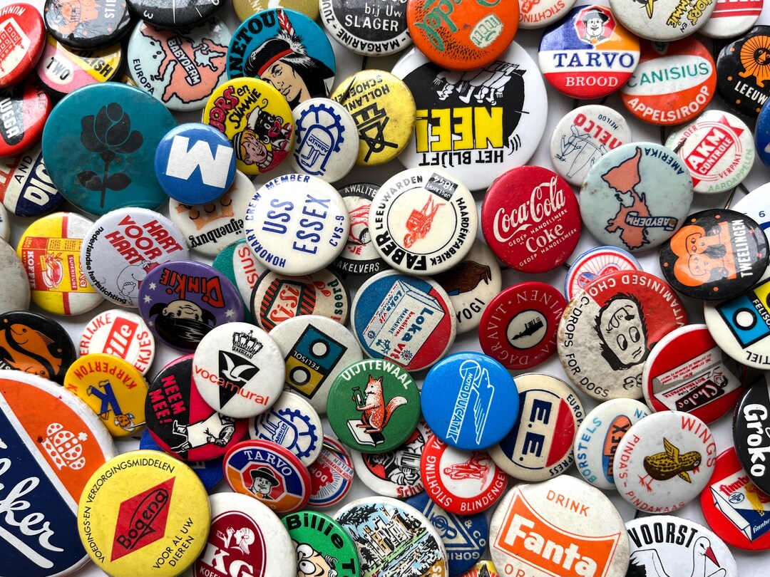 15 Vintage Dutch Pin Buttons, Retro 1970s Advertising Pinbacks - Etsy