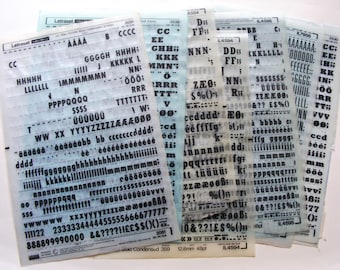 7 Vintage Letraset dry transfers, decals, lettering, rub ons sheets, Mecanorma, Alfac, Decadry letter transfers, scrapbook lettering, scratc