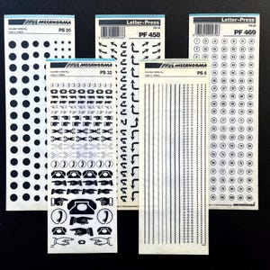 5 symbol transfer sheets Mecanorma, rub on sheets with shapes and patterns, dry transfer, vintage Letraset,decals for scrapbooking, crafting