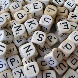 25 Vintage Letter Dice: Wooden Game Pieces