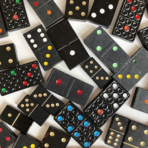 50 vintage domino tiles, wooden and plastic dominoes game pieces, bulk dominoes, game parts, board game pieces