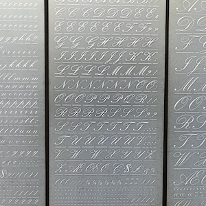 3 vintage Silver dry transfer sheets, handlettering font rub on lettering, Mecanorma letter decals for crafting, journaling and scrapbooking