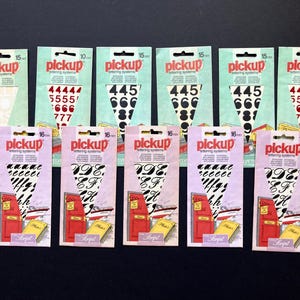 11 vintage letter sticker sheets, Pickup lettering system, self adhesive letter transfers, black white and letter stickers