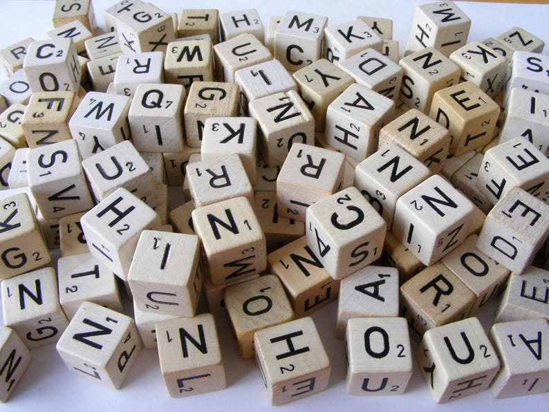 25 Vintage Letter Dice, Wooden Dice With Black Letters, Boggle ...