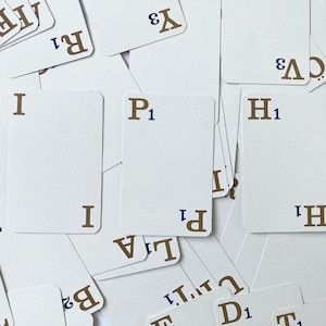 100 Vintage Card Game Letters, lexicon playing cards, alphabet cards, playing cards letters, Bali card game, probe, script, scrapbooking