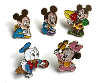 Vintage Disney pin, Disney babies pinback, Mickey and Minnie Mouse badge, Donald Duck brooch