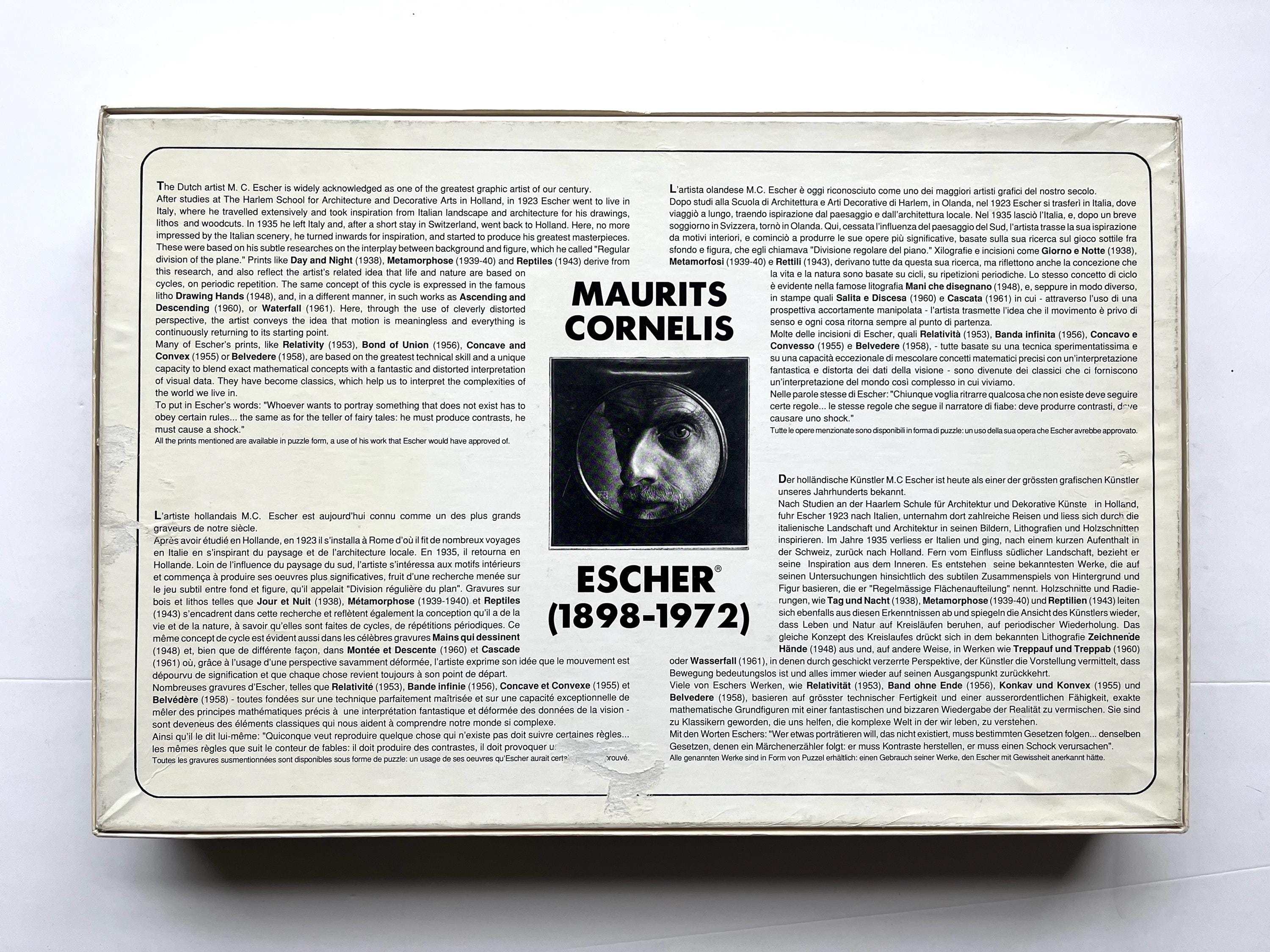 Vintage Incomplete Escher Puzzle, Concave and Convex, Black and