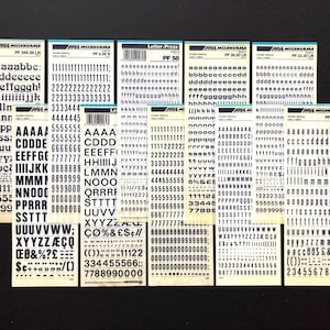 10 black dry transfer sheets Mecarnoma, rub down, Decadry rub on letters, instant lettering, Letraset Alfac transfers, journaling letters