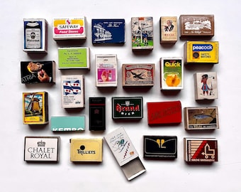 25 empty vintage matchboxes, matchbooks, small gift boxes, tiny wooden boxes, match books, match boxes