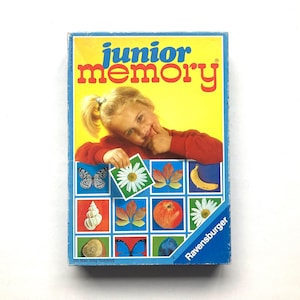 vintage Ravensburger Original Junior Memory Game, retro card game with nature design cards, 1980s memory game