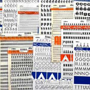 5 large dry transfer letter sheets, vintage Alfac instant lettering, letraset rub on transfers