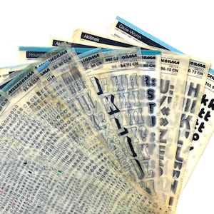 25 vintage dry transfers, Mecanorma decals, rub ons lettering sheets,  Letraset letter transfers for scrapbook and journaling