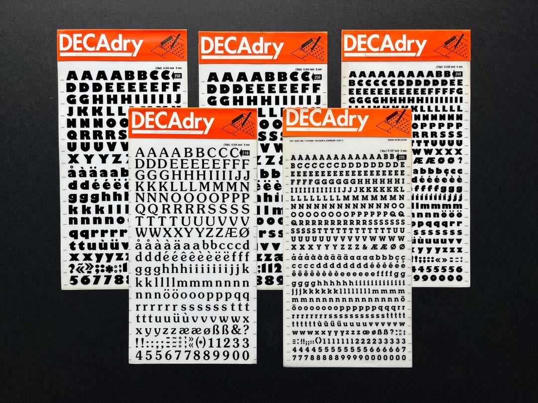 5 Vintage Dry Transfer Sheets, Rub on Lettering, Decadry Letter Decals ...