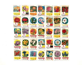35 vintage matchbox labels with flowers, vintage matchbooks covers for scrapbooking and journaling