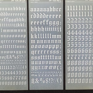 3 vintage Silver dry transfer sheets, rub on lettering, Mecanorma letter decals