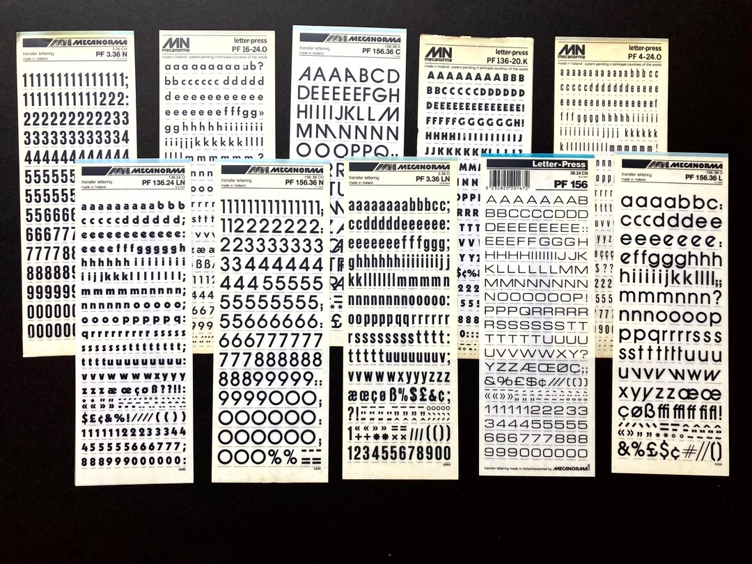 10 Rub on Letter Sheets, Dry Transfer Lettering, Mecanorma Decal Sheets ...